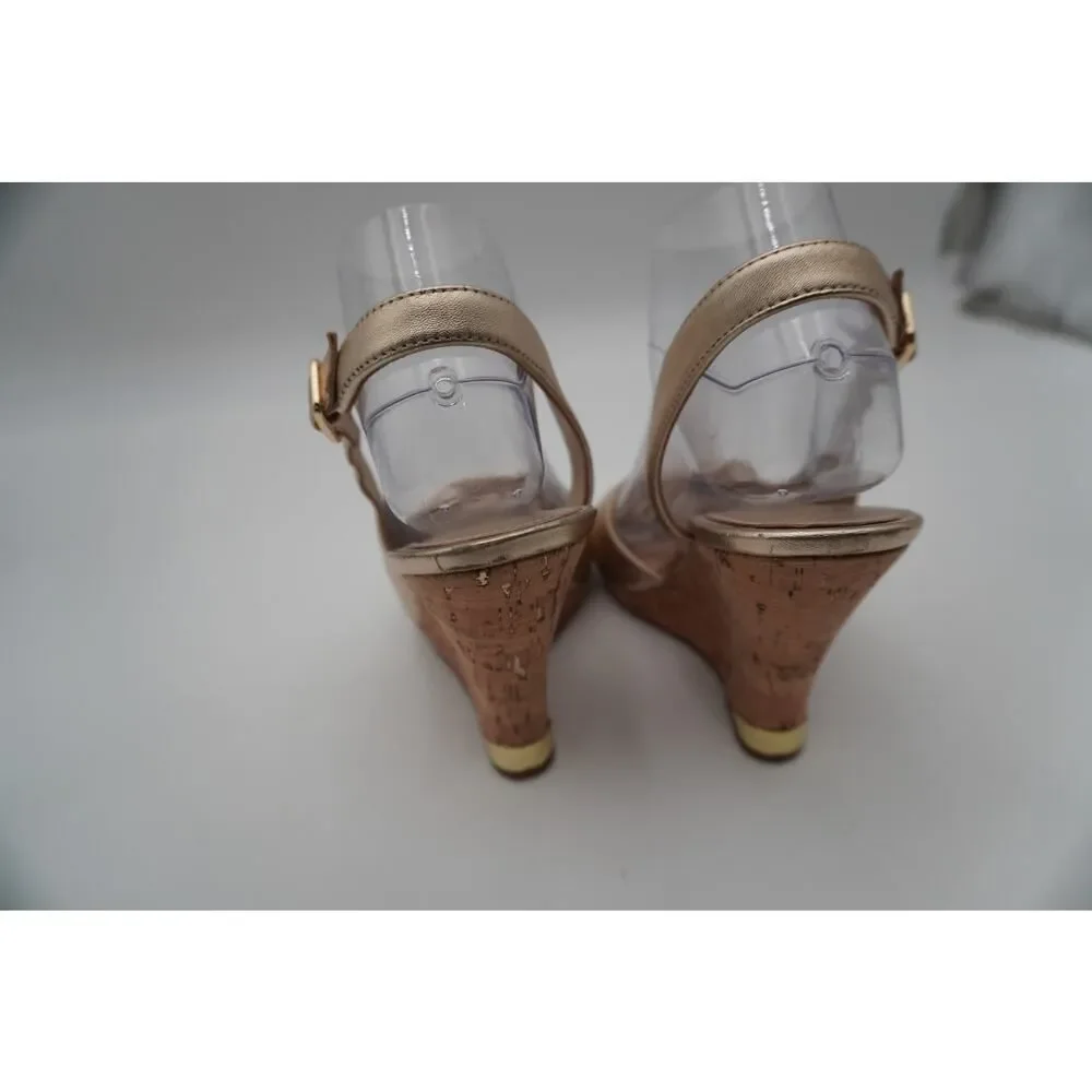 Lilly Pulitzer CHRISTINE WEDGE Slingback Gold Metallic Sandals Peep-toe Sz. 8.5